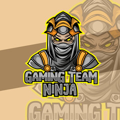 ninja in mask esport logo mascot design emblem mascot for sport Team. Concept style for badge, emblem and tshirt printing. angry ninja illustration for sport and esport team.
