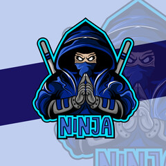 ninja in mask esport logo mascot design emblem mascot for sport Team. Concept style for badge, emblem and tshirt printing. angry ninja illustration for sport and esport team.