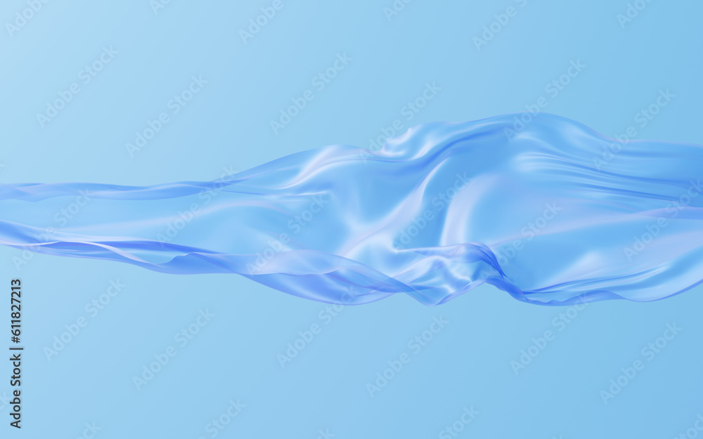 Poster Smooth blue wave cloth background, 3d rendering.