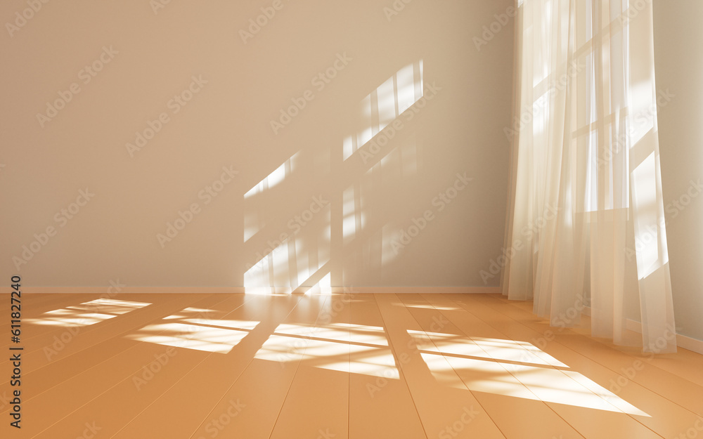 Poster empty room with light comes in, 3d rendering.