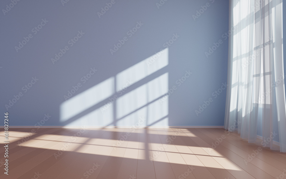 Poster empty room with light comes in, 3d rendering.