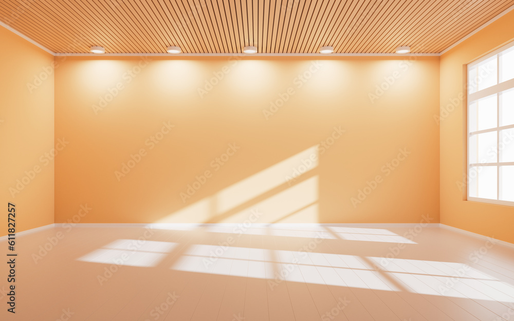 Poster empty room with light comes in, 3d rendering.