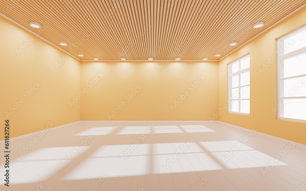 Poster empty room with light comes in, 3d rendering.