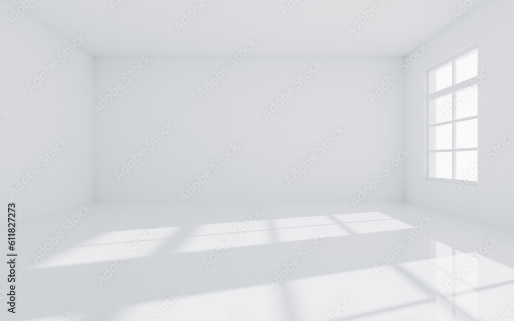 Poster empty room with light comes in, 3d rendering.