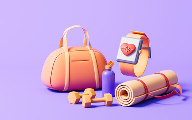 Fitness with cartoon style, 3d rendering.