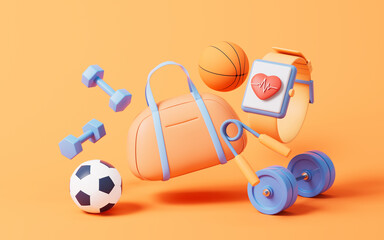 Fitness with cartoon style, 3d rendering.
