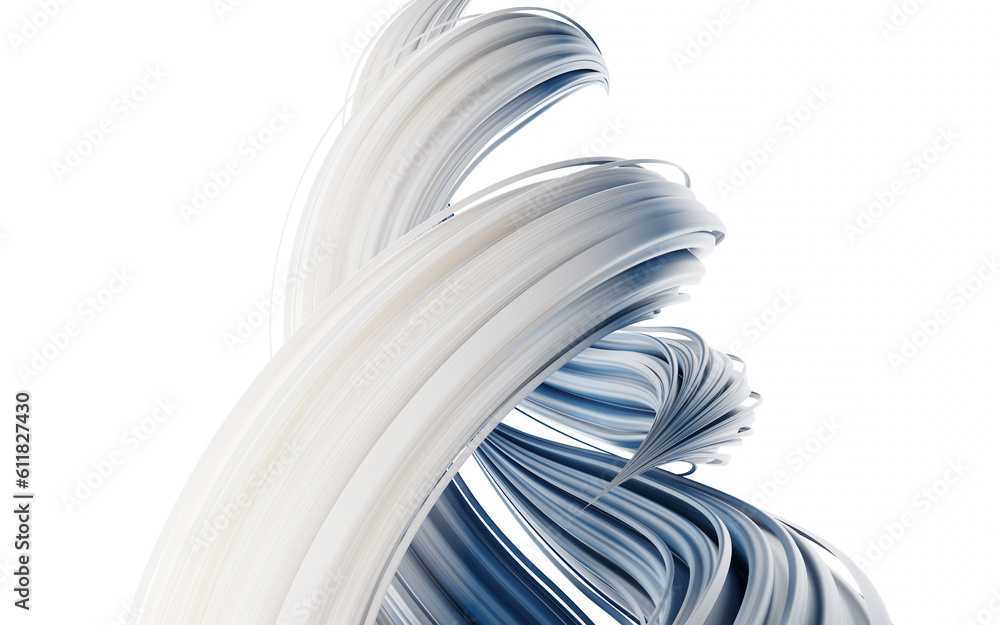 Aufkleber flowing and twist geometry lines, 3d rendering.