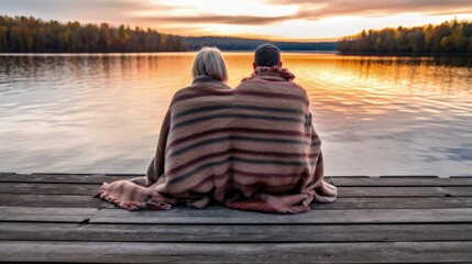 couple wrapped in a warm blanket generative ai