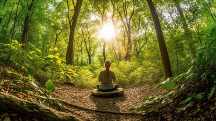 person meditating in a peaceful forest generative ai