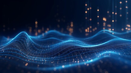 Abstract Blue Digital Technology Wave Background. Generative AI