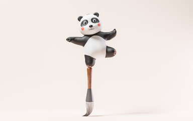 Cartoon panda and Chinese retro ink brush, 3d rendering. © Vink Fan
