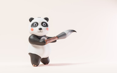 Cartoon panda and Chinese retro ink brush, 3d rendering. © Vink Fan