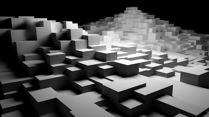 Abstract background with black cubes, geometric low-poly installation. Generative AI.