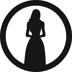 Vector silhouette of a slim young woman standing, black color, isolated on background