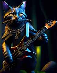 Cat musician plays the bass