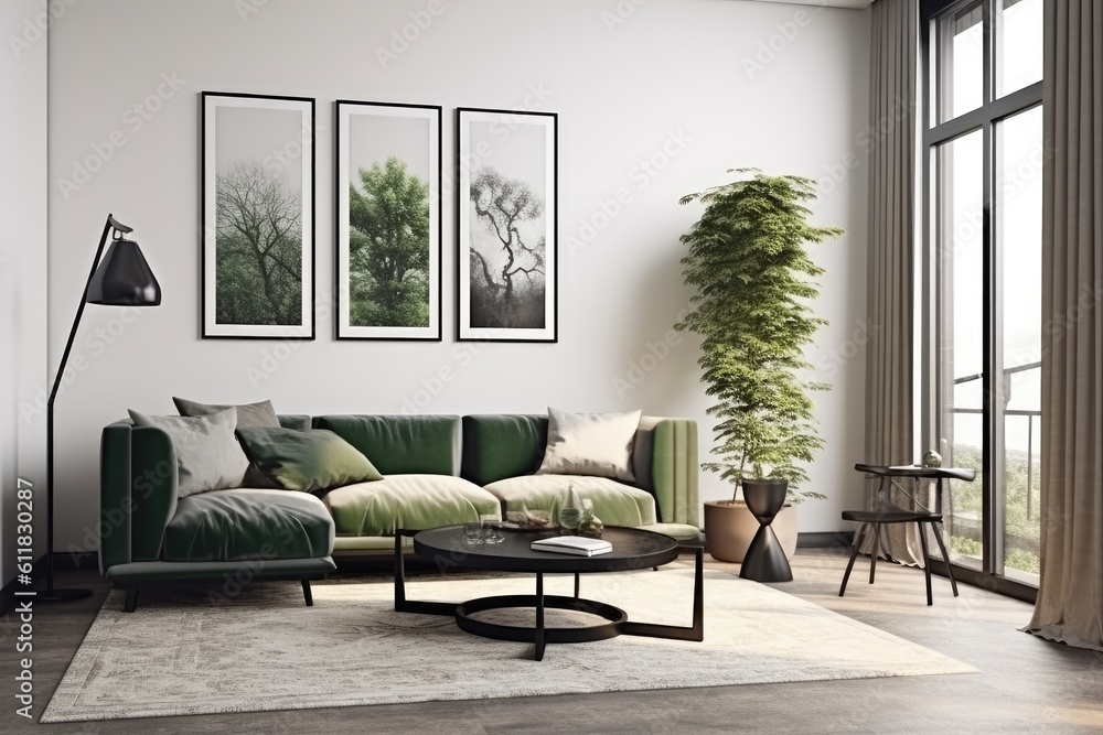 Aufkleber mockups of empty picture frames on a white wall. ilustration. design for a white living room. a view