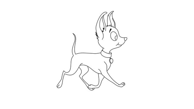 2d Hand Drawn Animation, Cartoon Puppy Is Walking On White Isolated Background