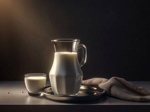 Fresh Milk on a Glass and Jug Isolated Photography AI generated