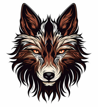 Majestic Wolf Head Illustration on White Background - Bold Traditional Stencil Style - Grand Symbol of Wilderness and Freedom