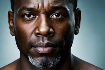 A close-up of handsome black man with a serious expression on his face. (AI-generated fictional illustration)
