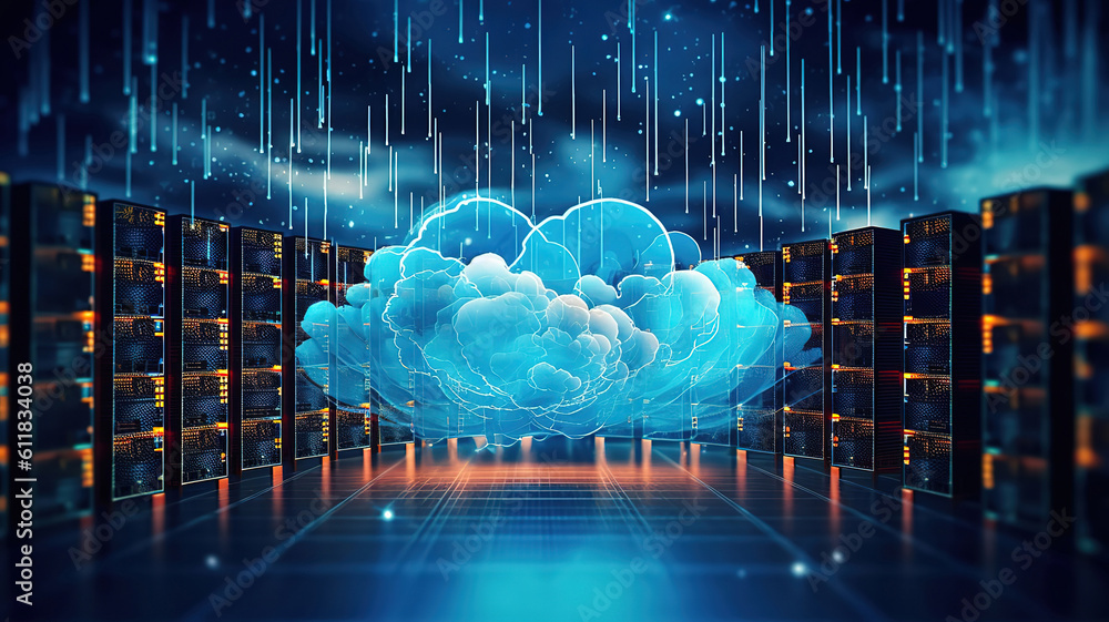 Poster cloud computing software for modish remote work and personal data storage. generative ai