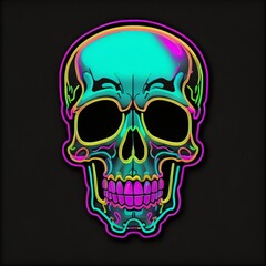 Fototapeta premium Head skull neon style color with black background 