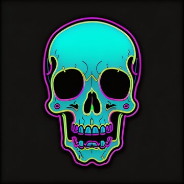Head skull neon style color with black background 