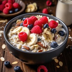 A bowl of cereal with fruits.