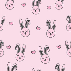 pink rabbit patten with hearts