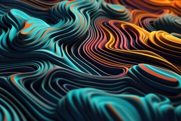 Liquid shapes abstract holographic 3D wavy background, AI generated.