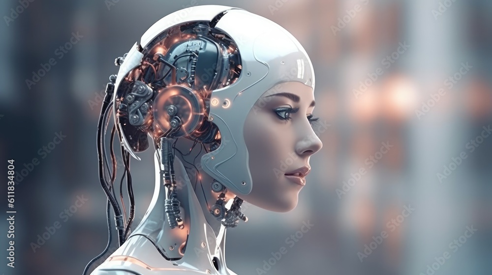 Poster ai robot profile, section showing the brain and internal working system, ai generated.