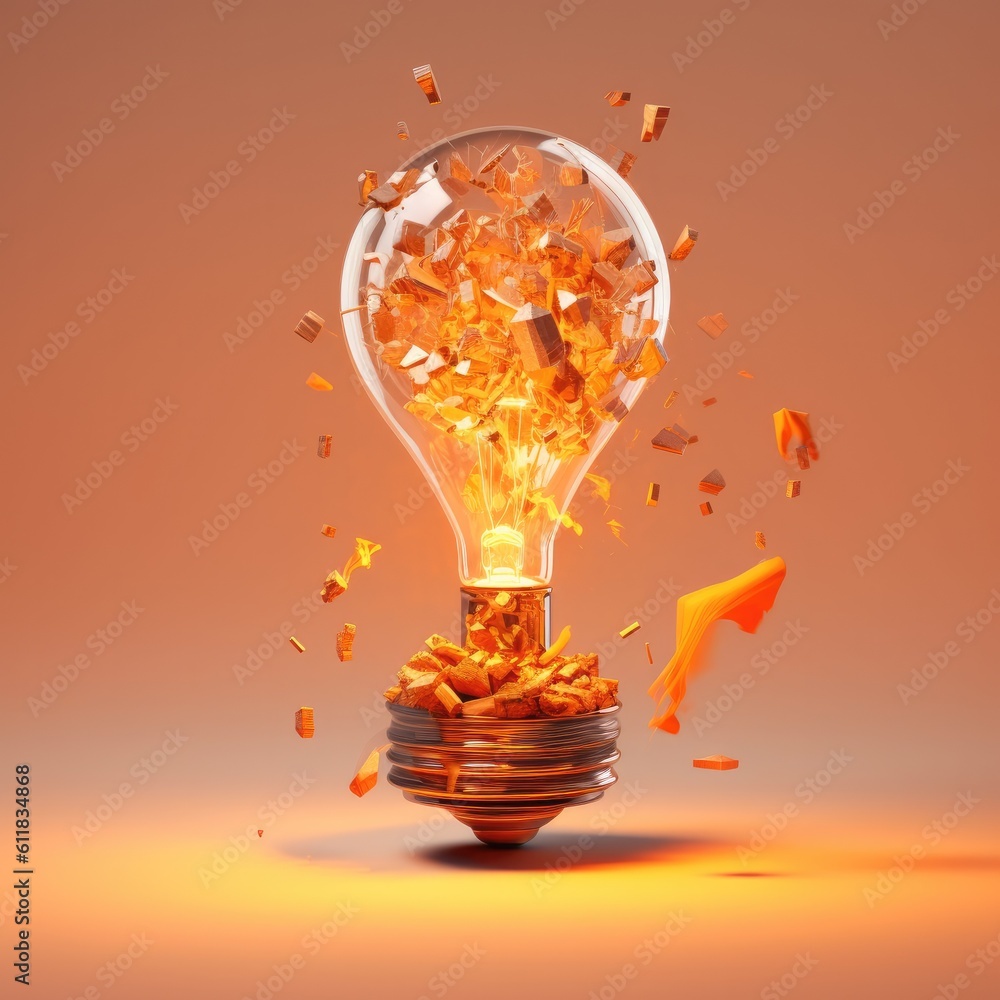 Poster idea concept with innovation and inspiration, creative light bulb explodes with colorful paint, ai g