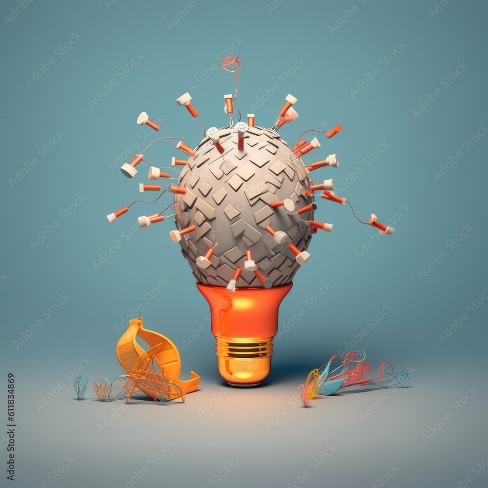 Poster idea concept with innovation and inspiration, creative light bulb explodes with colorful paint, ai g