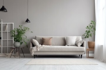 Fototapeta na wymiar Modern living room with white sofa, Interior living room with sofa and decor, AI generated.