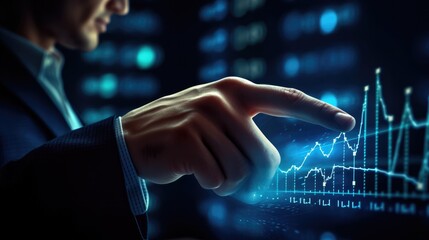 Business success, Businessman pointing finger to growth success finance business chart, AI generated.