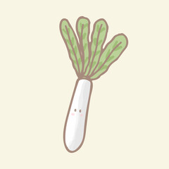 watercolor of radish , hand drawing cute radish, radish isolated