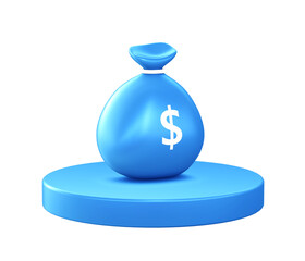 3d illustration icon of Money Bag with circular or round podium