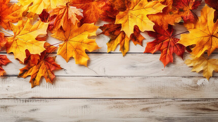 Naklejka na ściany i meble Autumn pumpkins still life on wooden table. Generative Ai
