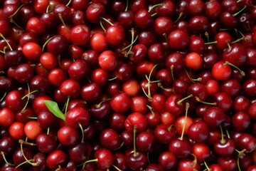 Texture of cherry. Close up of raw organic berry fruits. Sweet and fresh background. Generative AI	