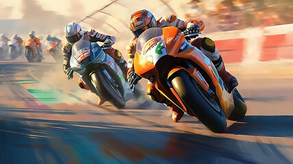 Motorcycling Racing on race track , Motor sports competitive racing. Generative Ai