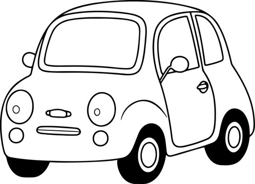 Car vector illustration. Black and white outline Car coloring book or page for children