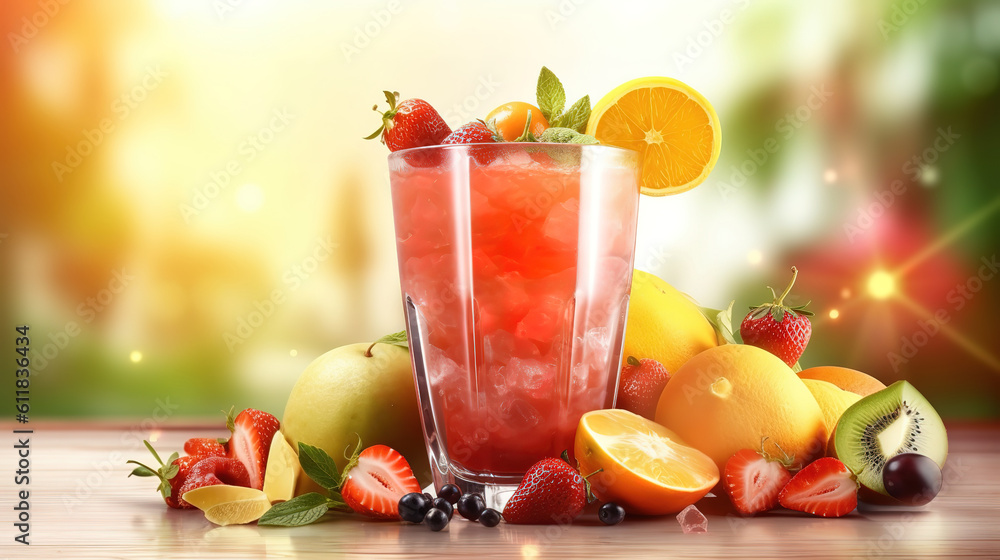 Poster refreshing lemonade with oranges and dry chrysanthemum on top. generative ai