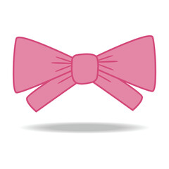 Hair bow pink ribbon hand drawn on white background.