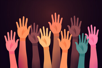 Obraz premium Many of raised human hands for World Population day,Right , Generative AI.