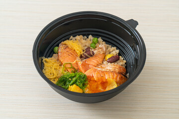 grilled salmon with brown rice donburi
