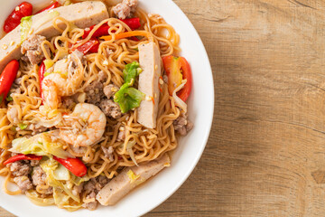 Instant noodles spicy salad on plate