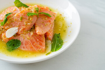 fresh salmon raw spicy seafood salad