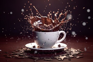 Coffee splashing out of a cup isolated on black background.. Ai Generative AI