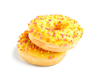 Sweet donuts on white background