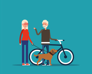 Smiling elderly cartoon character. Vector illustration old people living full life and enjoying
